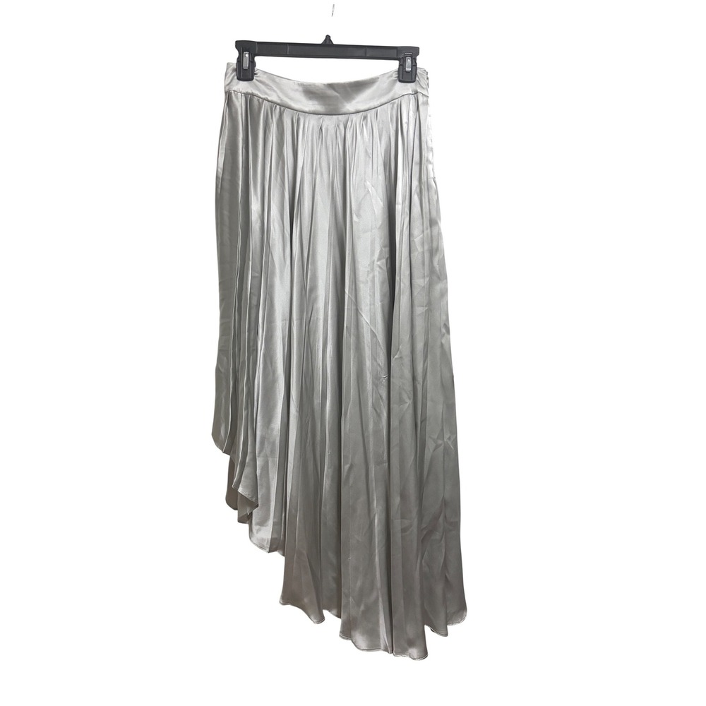 Amanda Maria Asymmetric Silk Pleated Skirt Silver Grey High Low SP